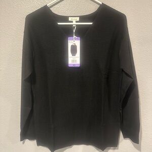 Ella Moss Ladies Ribbed V-Neck sweater Black XS NWT